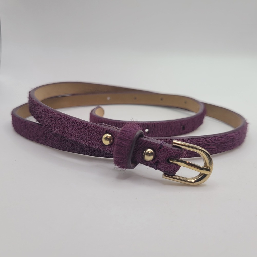 Ann Taylor Belt Small Purple Leather Haircalf Skinny Thin Gold Buckle Minimalist